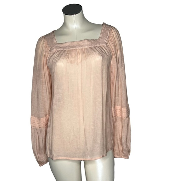 LC LAURA CONRAD Sheer Peach Square Neck Peasant Boho Top Women's Size M - Picture 1 of 16